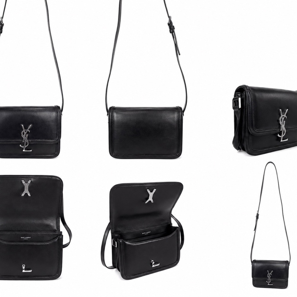 Saint Laurent Black Leather Messenger Crossbody with Silver YSL Logo